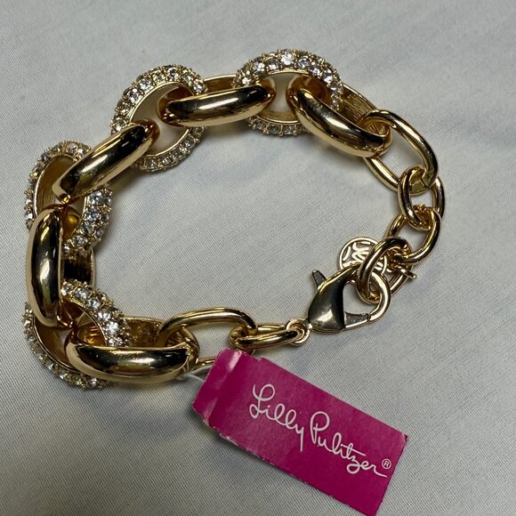 Lilly Pulitzer Gold Rhinestone Large Link Bracelet New with Tags - Picture 1 of 5